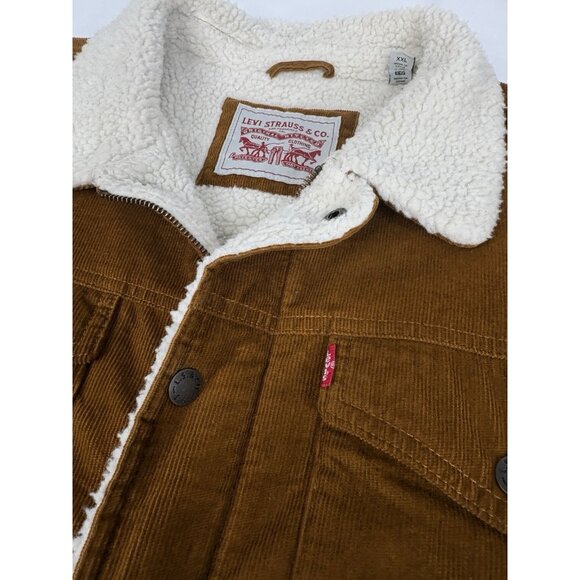 Levis Corduroy Sherpa Lined Trucker Jacket Men’s XXL Brown Snap Zip - Picture 6 of 16